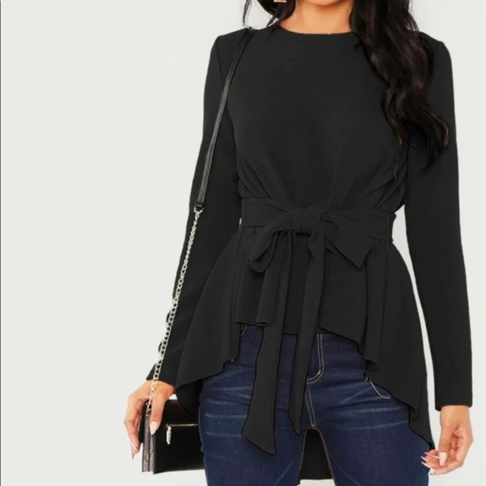 Women’s high low blouse with belt